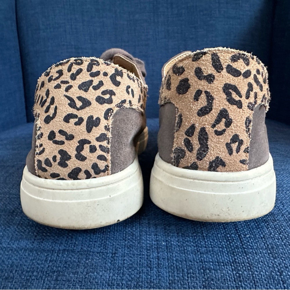 LUCKY brand soft gray suede w cheetah trim sneaker. LOUCIA